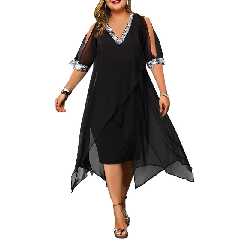 Women's Plus Size Summer V-Neck Chiffon Swing Dress