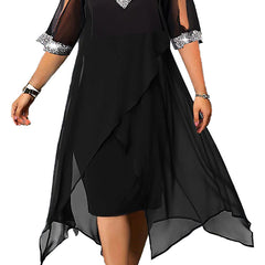 Women's Plus Size Summer V-Neck Chiffon Swing Dress