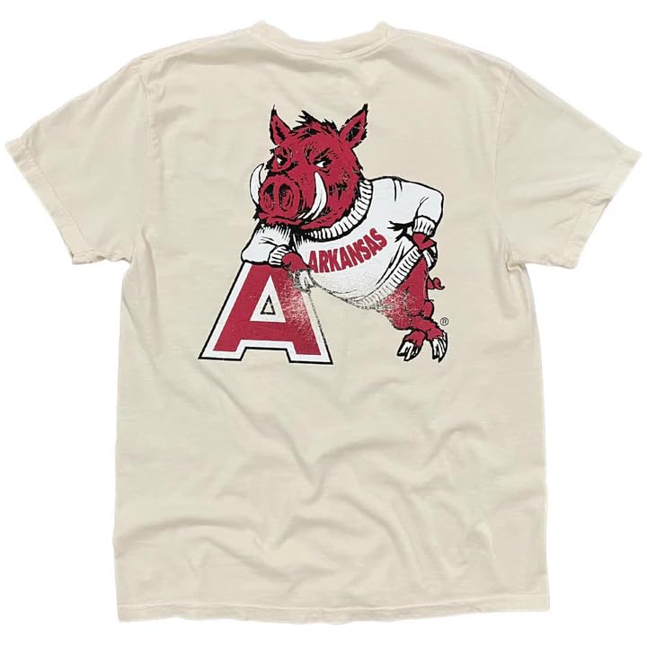 Houndstooth Clothing Co. Arkansas Razorback Leaner Tee Officially Licensed NCAA 100% Cotton Mens and Womens SM-2XL Ivory - Beige