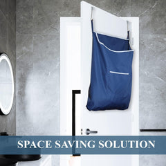 Fine Living Co. Large Hanging Laundry Hamper with Over Door Hooks & Adhesive Durable Space Saving Laundry Bag with Zipper and Wide Open Top Hanging Dorm Laundry Hamper (Navy Blue XL)