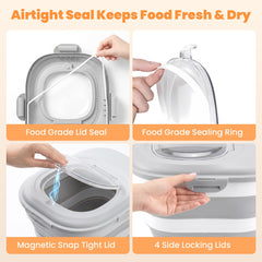 Dog Food Storage Container With Wheels, Collapsible Pet Food Storage Container With Clear Window, Measuring Cup & Scoop, BPA Free Cat Food Container For Rice, Flour, Grain, Bird Seed