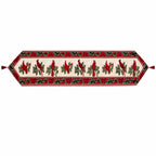Festive Christmas table runner with cardinal and poinsettia pattern