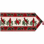 Christmas cardinal table runner with poinsettia floral design