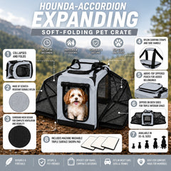 Pet Life ®  'Hounda Accordion' Metal Framed Soft-Folding Collapsible Dual-Sided Expandable Pet Dog Crate